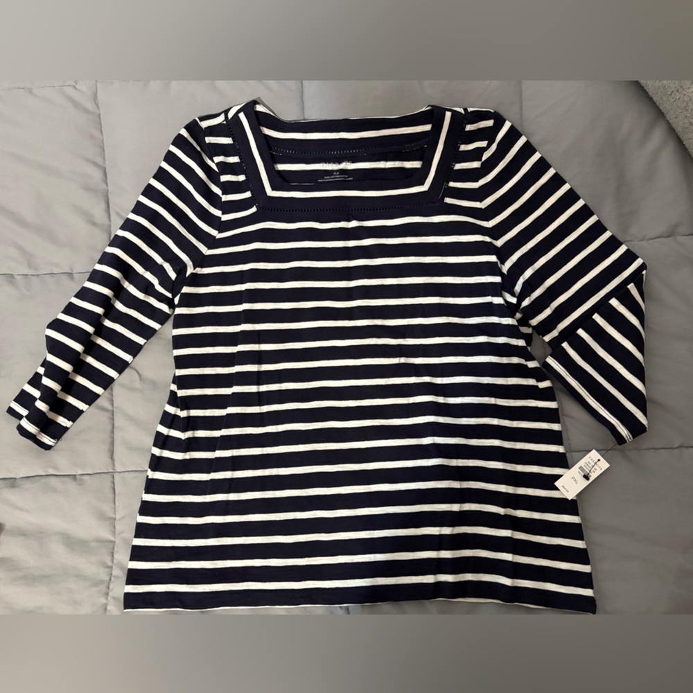 Talbots blue and white striped shirt
